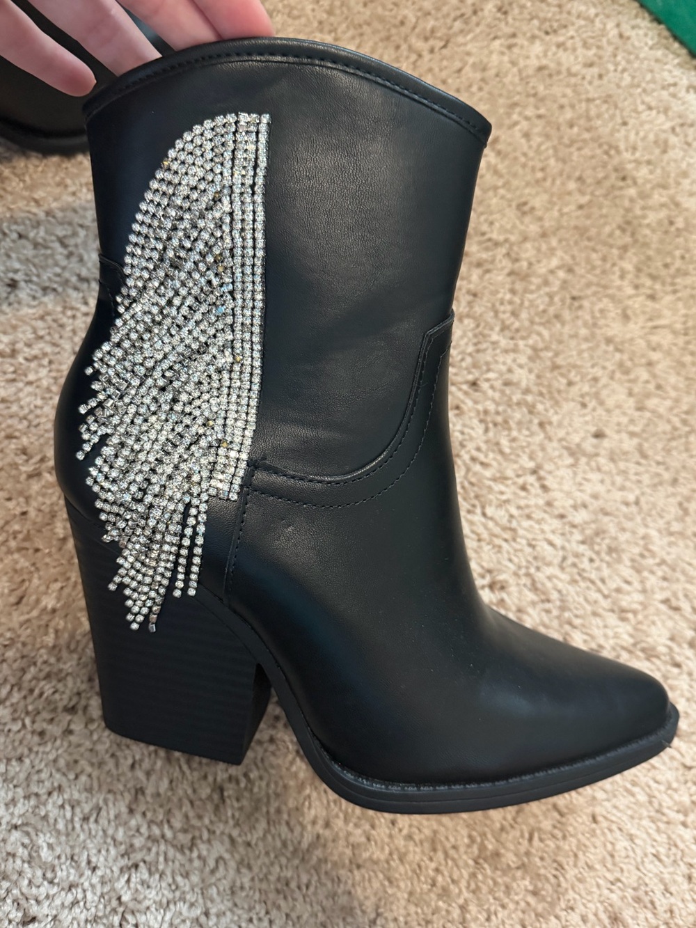 NWT Black Ankle Boots with Rhinestone Fringe - Picture 4 of 8